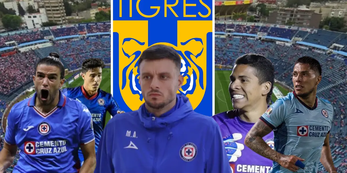 Anselmi junto a Rivero, Mier, Salcedo y Faravelli, logo de los Tigres/FOTO La Máquina Celeste