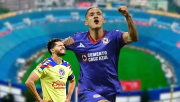 Uriel Antuna festejando un gol en el torneo Clausura 2024 con la playera de Cruz Azul