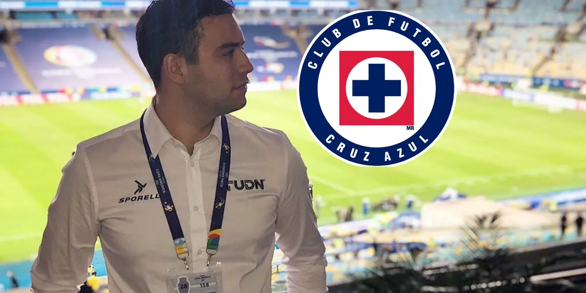 Adrián Esparza Otero, con el escudo de Cruz Azul