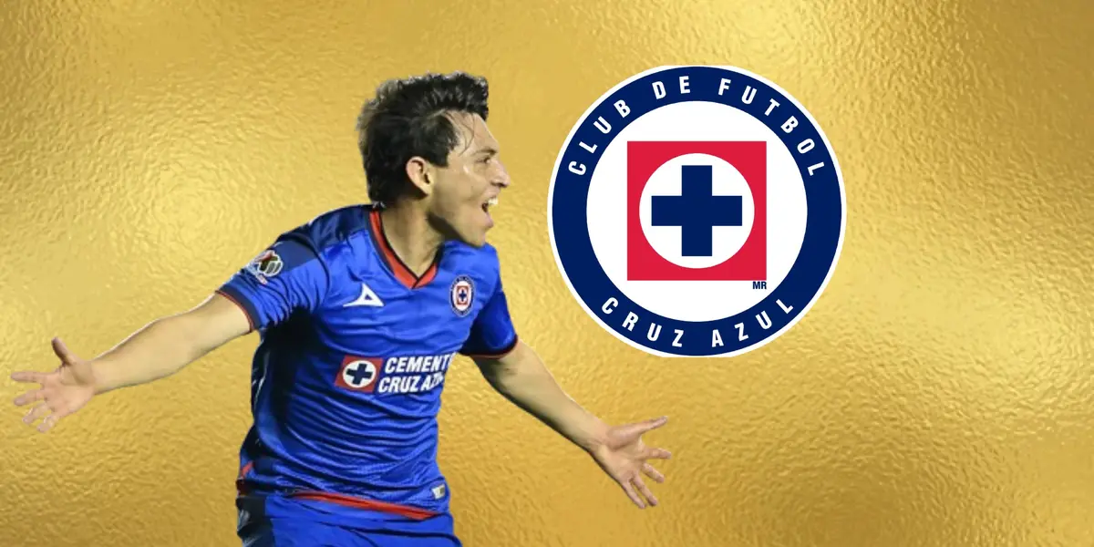 Alexis Gutiérrez con el escudo de Cruz Azul, fondo dorado/La Máquina Celeste