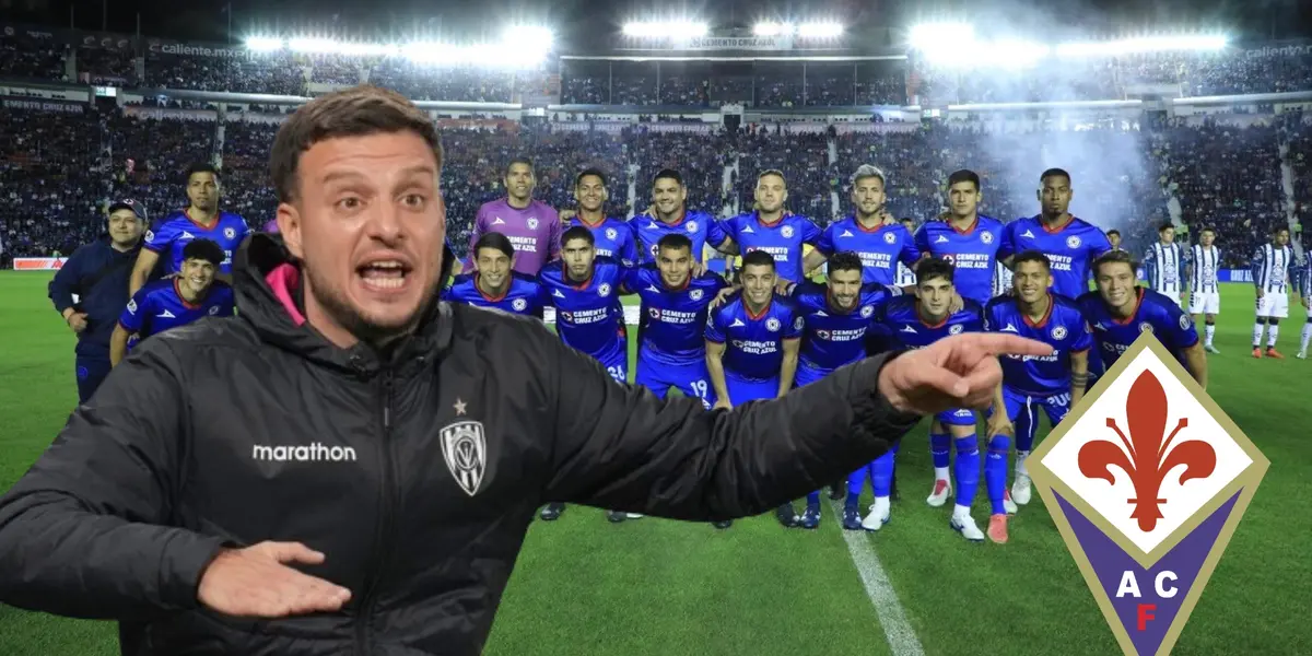 Anselmi, con el equipo de Cruz Azul, logo de Fiorentina