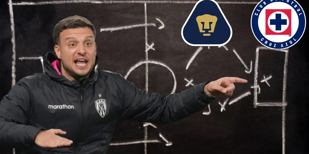 Anselmi, escudos de Pumas y Cruz Azul, pizarra táctica/FOTO La Máquina Celeste