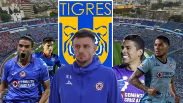 Anselmi junto a Rivero, Mier, Salcedo y Faravelli, logo de los Tigres/FOTO La Máquina Celeste