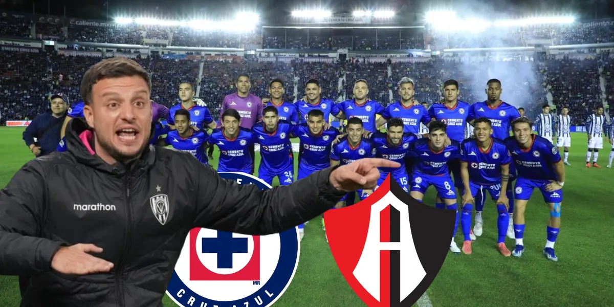 Anselmi junto al equipo de Cruz Azul, logos de Cruz Azul y Atlas/FOTO La Máquina Celeste