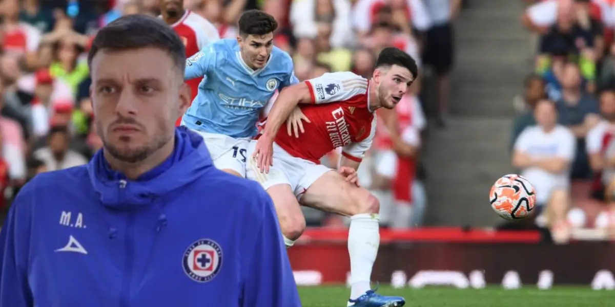 Anselmi y de fondo e encuentro del Arsenla y el Manchester City/FOTO La Máquina Celeste