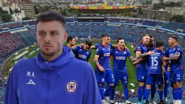 Anselmi y el equipo de Cruz Azul de fondo/La Máquina Celeste