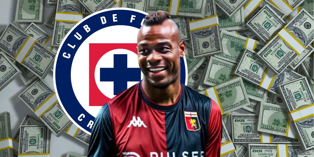 Balotelli con el escudo de Cruz Azul/FOTO: CalcioNapoli24