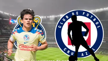 Bruce El-Mesmari con escudo de Chivas, jugador oculto con logo Cruz Azul/La Máquina Celste