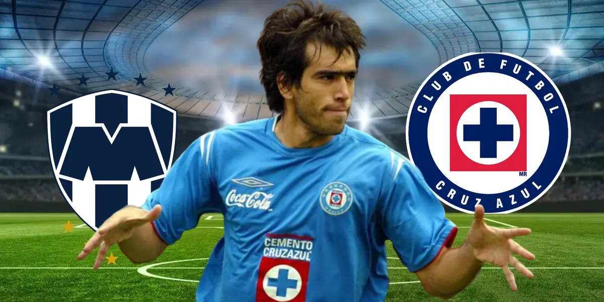 Chelito Delgado, con los escudos de Monterrey y Cruz Azul/FOTO La Máquina Celeste