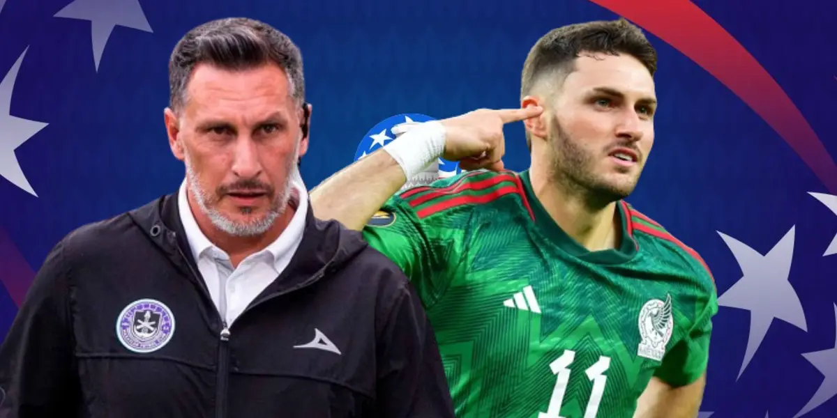 Christian Giménez y Santi Giménez, de fondo el logo de la Copa América