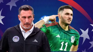 Christian Giménez y Santi Giménez, de fondo el logo de la Copa América