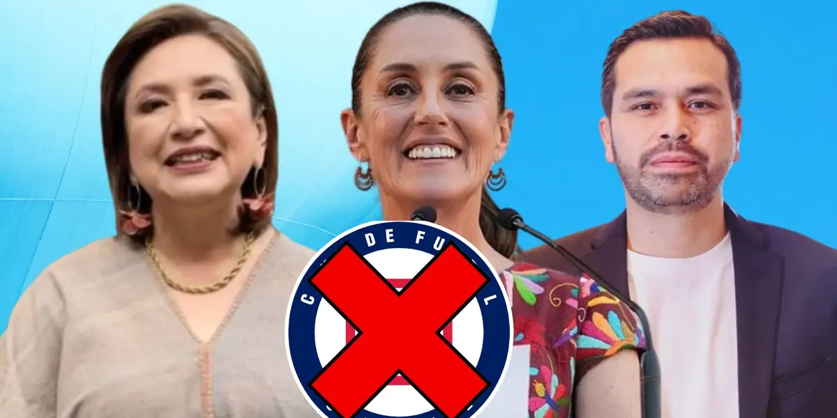 Claudia Sheinbaum, Xochitl y Maynez, escudo de Cruz Azul/FOTO La Máquina Celeste