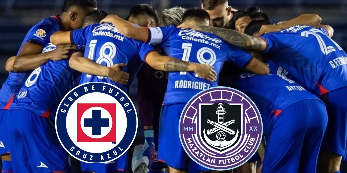Cruz Azul antes del partido, escudos de Cruz Azul y Mazatlán/La Máquina Celeste