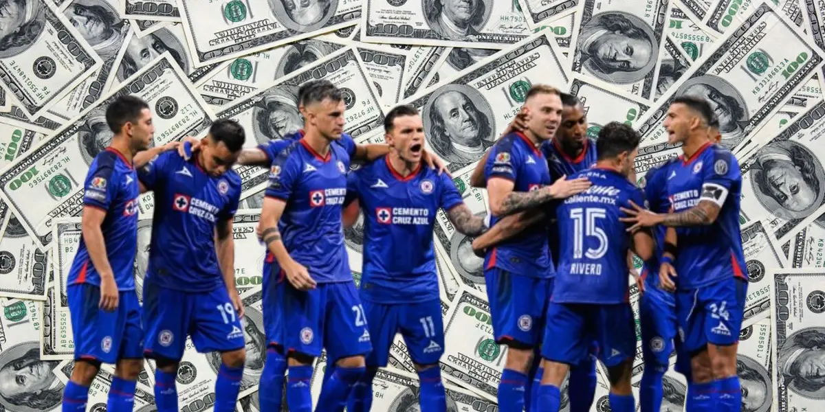 Cruz Azul celebrando gol con dólares de fondo/La Máquina Celeste
