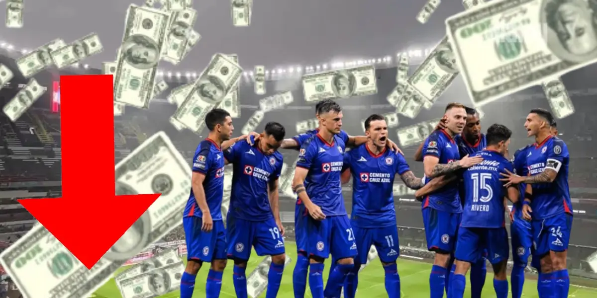 Cruz Azul equipo celebrando gol, dólares detrás de ellos en el Azteca/La Máquina Celeste