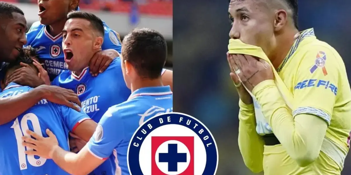 Cruz Azul festejando mientras jugador del América se lamenta / Máquina Celeste