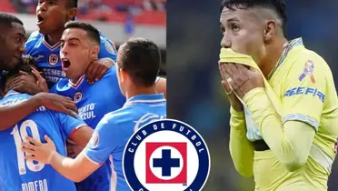 Cruz Azul festejando mientras jugador del América se lamenta / Máquina Celeste