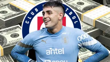 Dinero, escudo de Cruz Azul y Santiago Mele/ Foto: El Futbolero