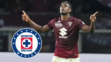 Duván Zapata y escudo de Cruz Azul/ Foto: Be Soccer