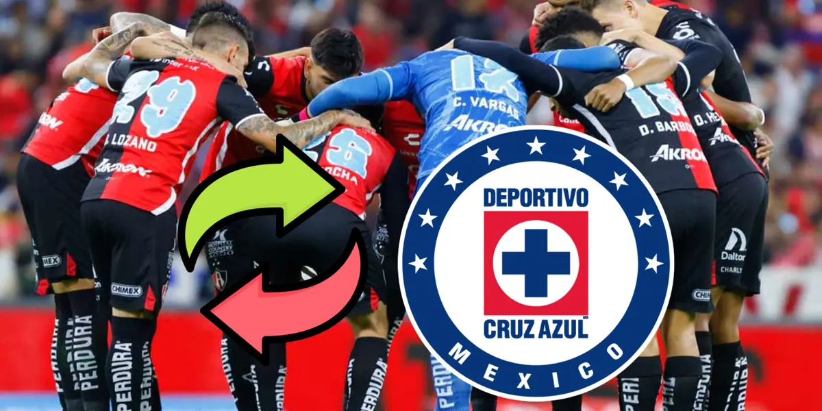 Equipo de Atlas 2024 y escudo de Cruz Azul/ Foto: Futbol Total