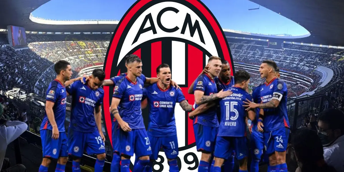 Equipo de Cruz Azul con el logo del Milán detrás/La Máquina Celeste