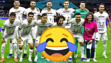 Equipo de Pumas 2024 de fondo y un emoji de risa/FOTO La Máquina Cementera