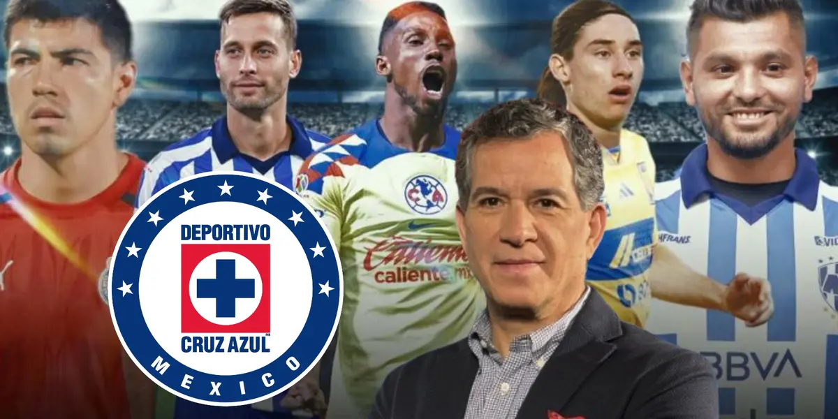 Erick Gutiérrez, Sergio Canales, Julián Quiñones, Marcelo Flores, Jesús Corona con escudo de Cruz Azul y Javier Alarcón/ Foto, Claro Sports