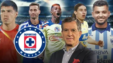 Erick Gutiérrez, Sergio Canales, Julián Quiñones, Marcelo Flores, Jesús Corona con escudo de Cruz Azul y Javier Alarcón/ Foto, Claro Sports