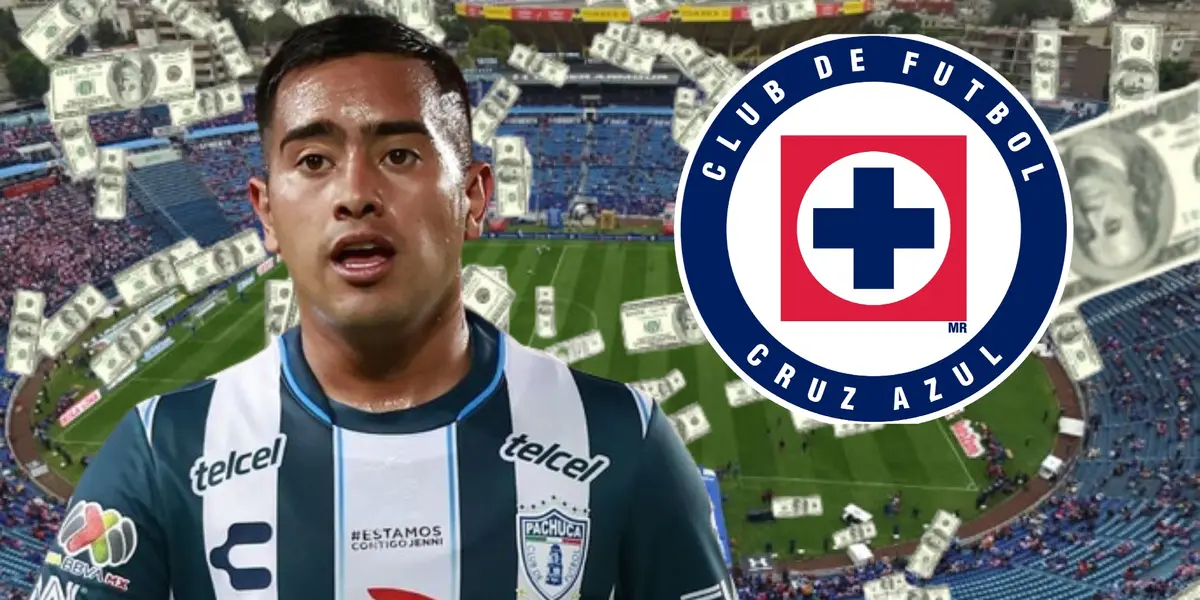 Erick Sánchez junto al escudo de Cruz Azul, en el Estadio de los Deportes/La Máquina Celeste
