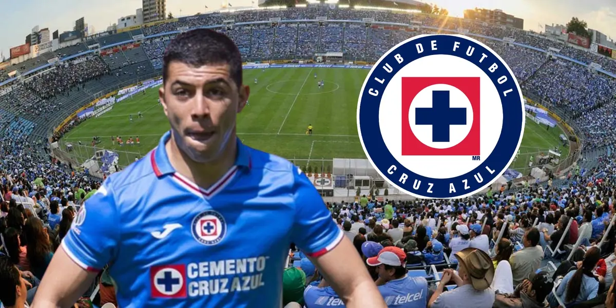 Erik Lira con el escudo de Cruz Azul,, Estadio Azul