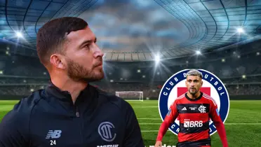 Escobar, con De Arrascaeta y escudo de Cruz Azul/La Máquina Celeste