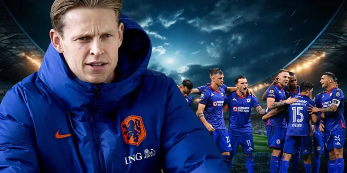 Frenkie De Jong y el equipo de Cruz Azul de fondo/La Máquina Celeste