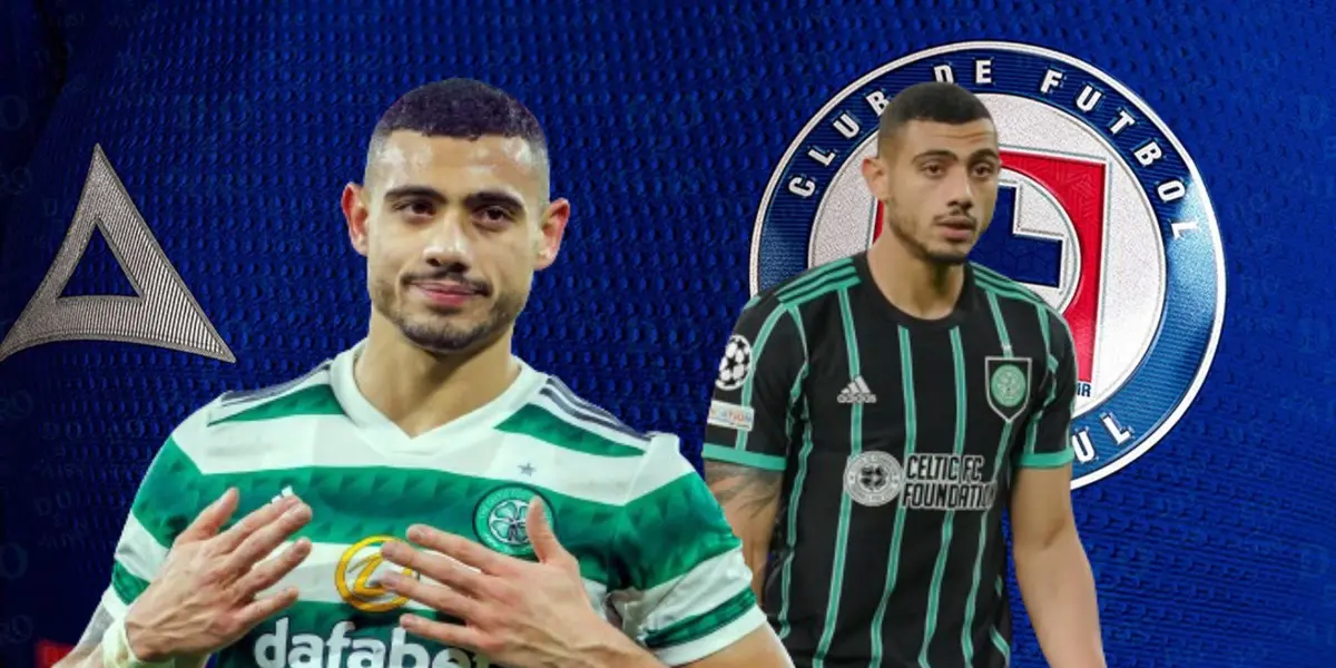 Giakoumakis en primer plano y de fondo el logo de Cruz Azul