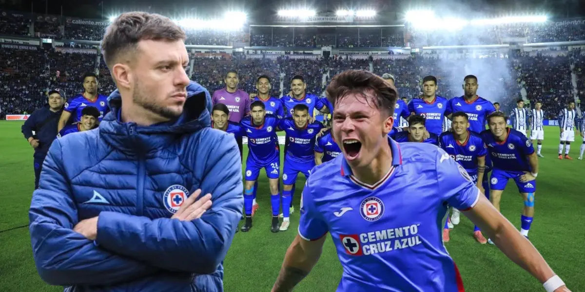 Huescas, junto a Anselmi y de fondo el equipo de Cruz Azul/FOTO La Máquina Celeste