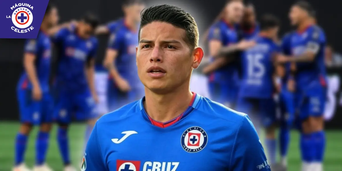 Ilustración de James Rodríguez con la playera de Cruz Azul (Fuente: GROK)