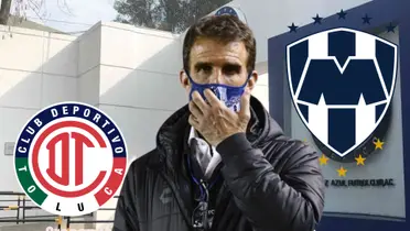 Iván Alonso en La Noria, con los escudos de Toluca y Monterrey