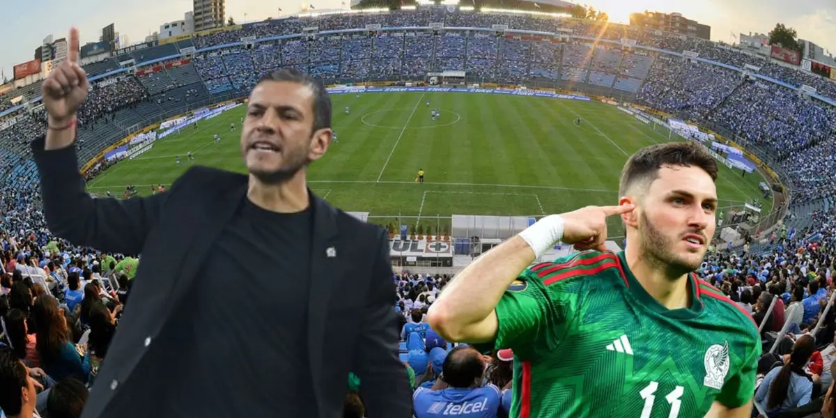 Jaime Lozano con Santiago Giménez en el Estadio Azul/La Máquina Celeste