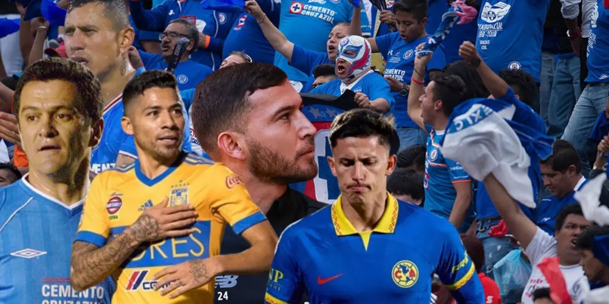 Javier Aquino, Igor Lichnovksy, Escobar, Hermosillo y el Cata, de fondo la afición celeste/FOTO La Máquina Celeste