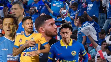 Javier Aquino, Igor Lichnovksy, Escobar, Hermosillo y el Cata, de fondo la afición celeste/FOTO La Máquina Celeste