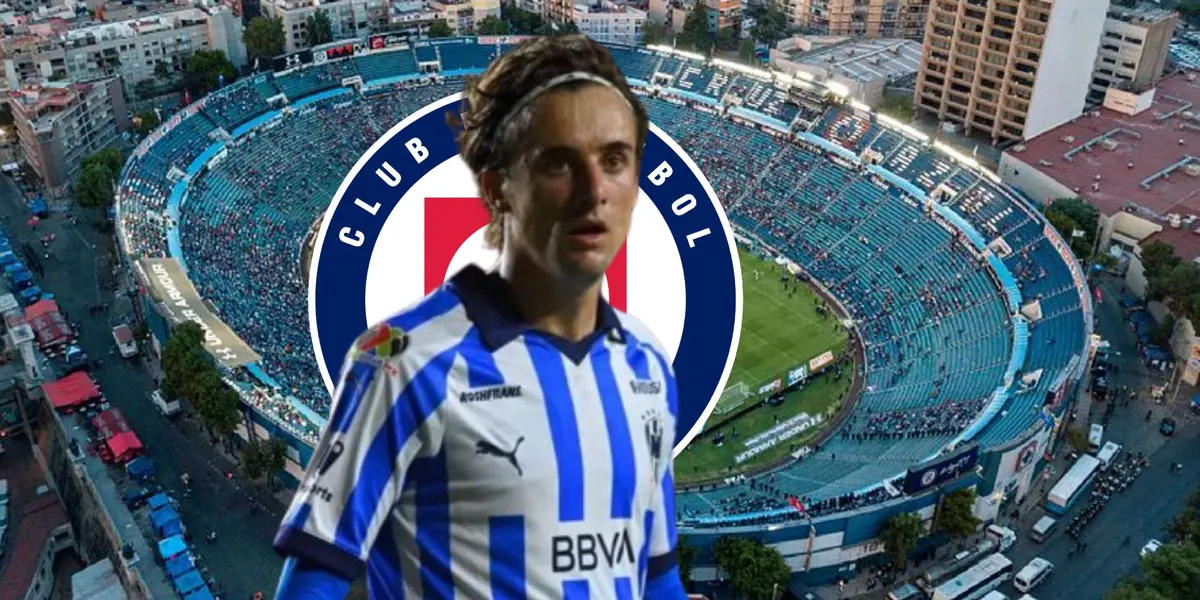 Jordi Cortizo en el Estadio Azul con el escudo de Cruz Azul/La Máquina Celeste