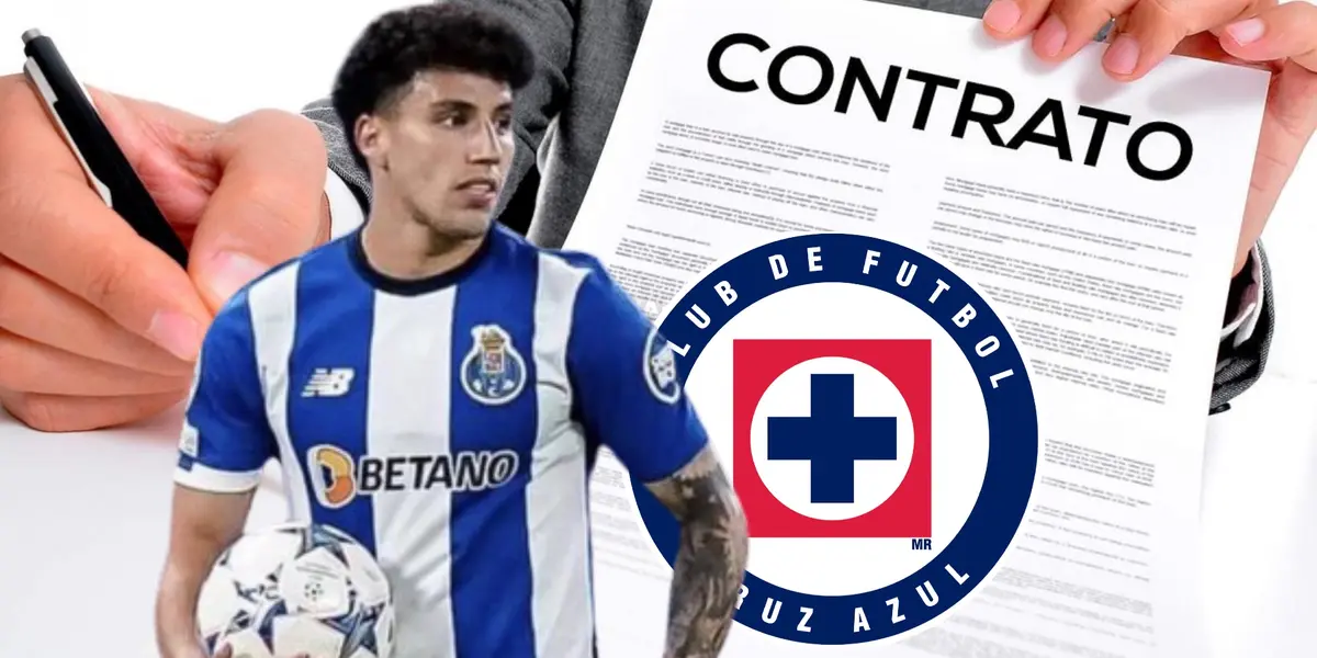 Jorge Sánchez con contrato de fondo y el escudo de Cruz Azul