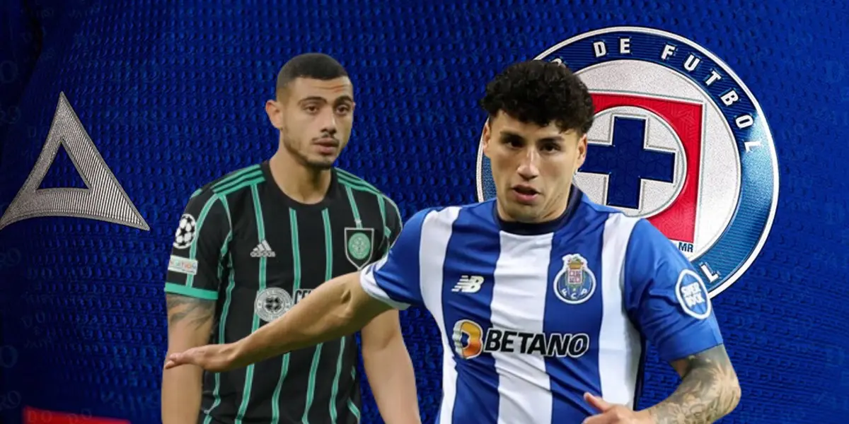 Jorge Sánchez y Giakoumakis con la jersey de Cruz Azul de fondo/La Máquina Celeste