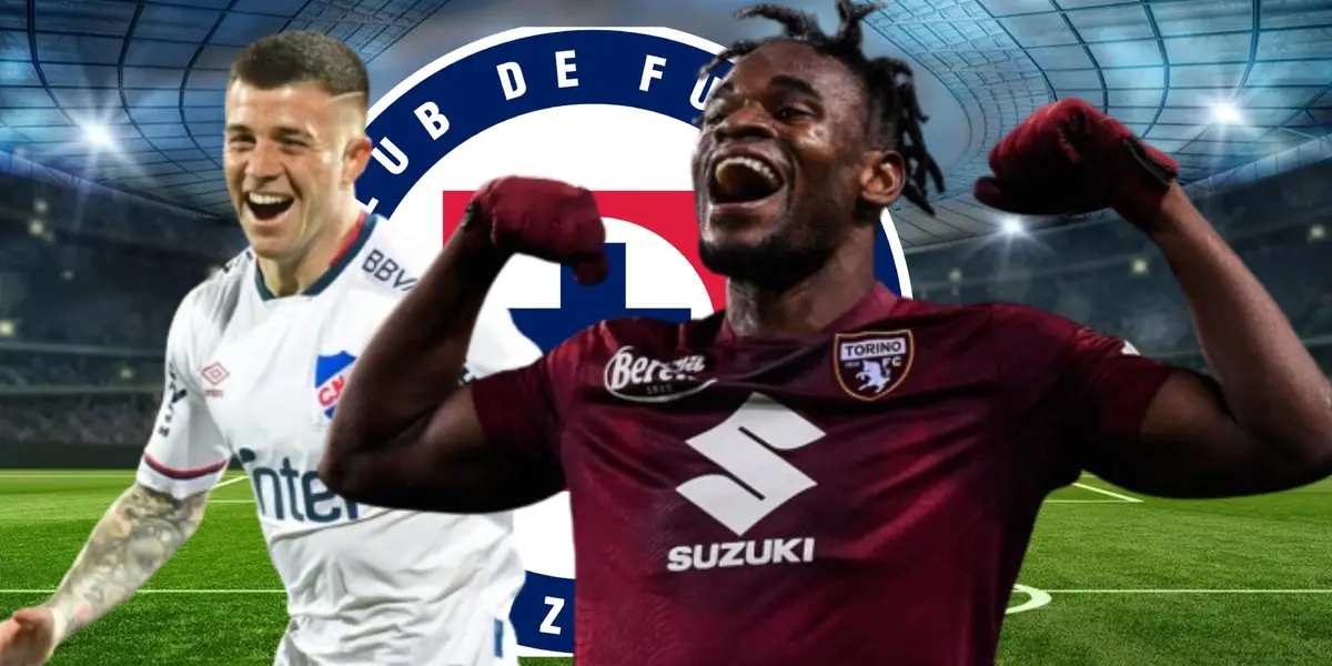 Juan Ignacio Ramírez y Duván Zapata con el escudo de Cruz Azul/FOTO La Máquina Celeste