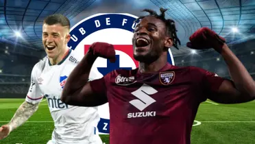 Juan Ignacio Ramírez y Duván Zapata con el escudo de Cruz Azul/FOTO La Máquina Celeste