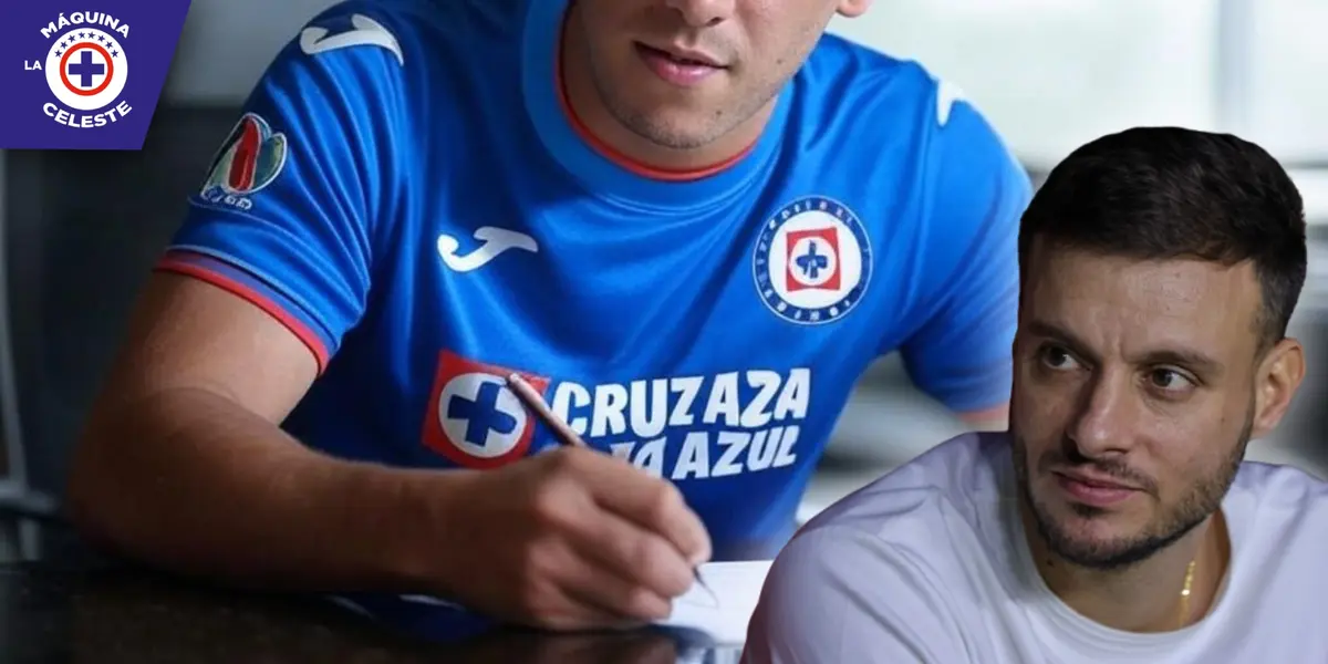Jugador de Cruz Azul firmando contrato y Martín Anselmi (Fuente: GROK / MEXSPORT)