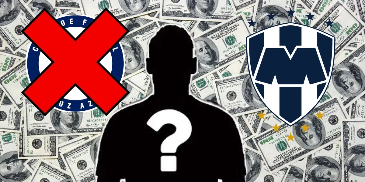 Jugador oculto con los escudos de Cruz Azul y Monterrey/La Máquina Celeste