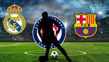 Jugador oculto, junto a los escudos del Cruz Azul, Real Madrid y Barcelona