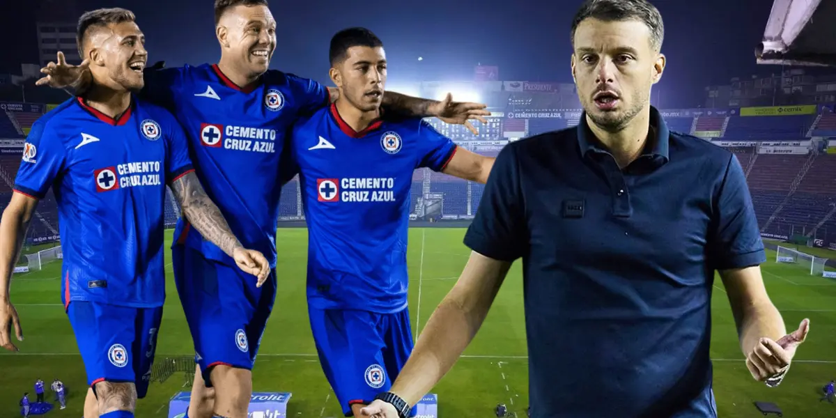 Jugadores Cruz Azul y Martín Anselmi (Foto tomada de: Mexsport)