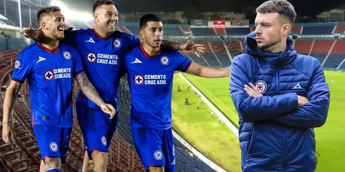Jugadores de Cruz Azul y Martín Anselmi (Foto tomada de: Obras/Mexsport/Cruz Azul)