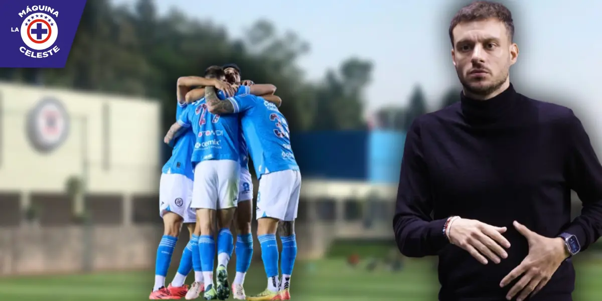 Jugadores de Cruz Azul y Martín Anselmi (Fuente: MEXSPORT)